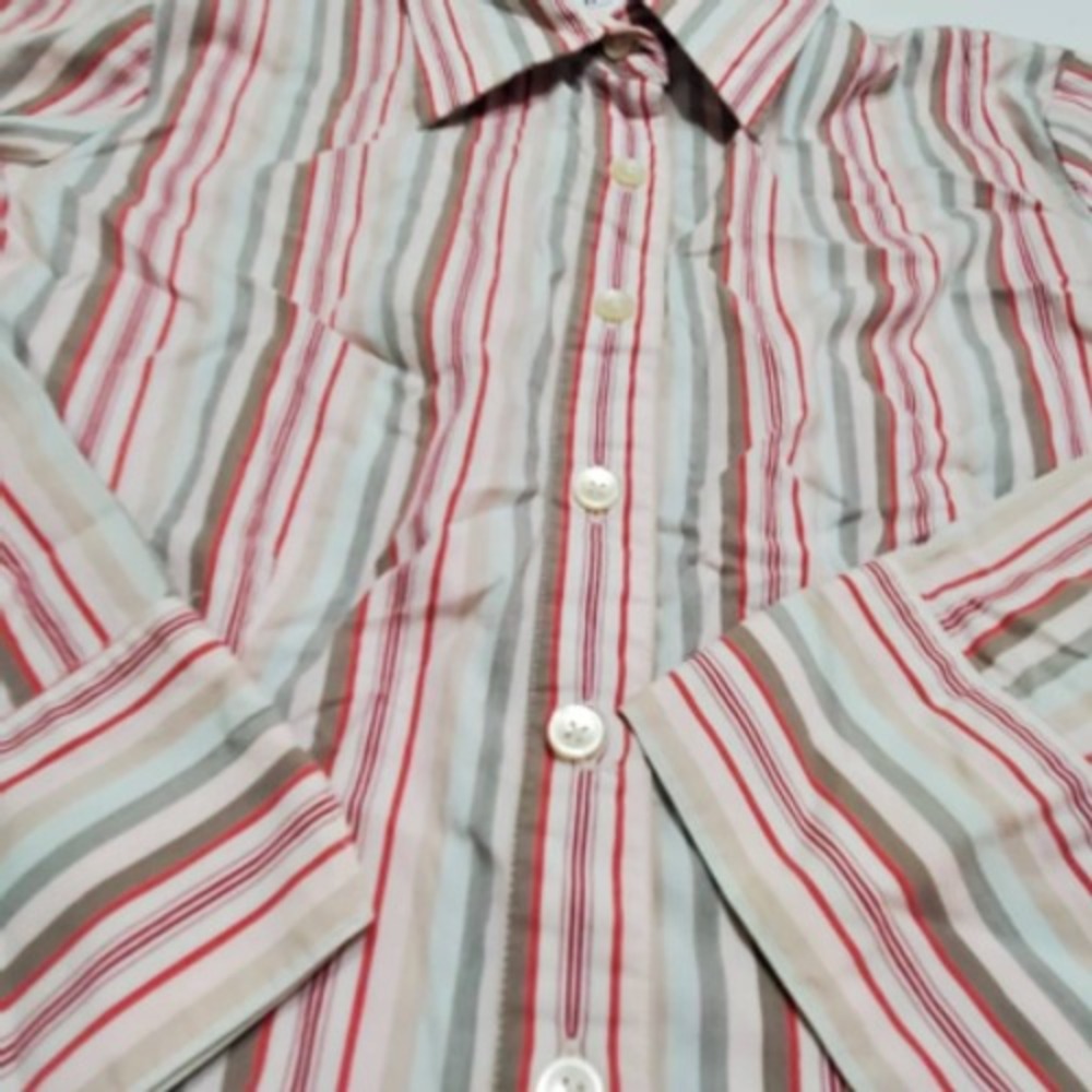 Old Navy Womens Button Front Shirt White Red Striped Long Sleeve Collared M